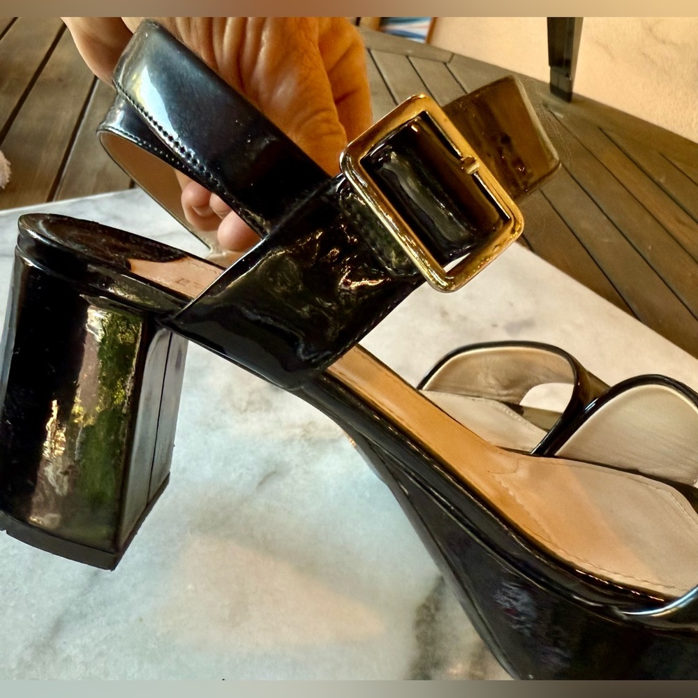 For SUNNY PRADA Black Patent Leather Women's Sandals w/ block heel 36.5 - Picture 4 of 12
